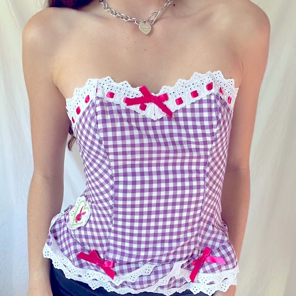 RARE Playboy Pink Gingham Corset Top - Picture 2 of 4